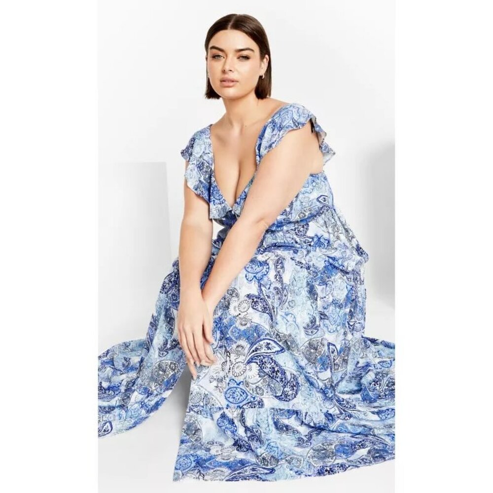City Chic Blushing Beauty Maxi Dress Blue Size 14 / XS